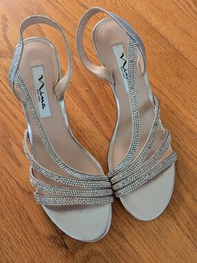 Nina Silver Rhinestone Slingback Heels
